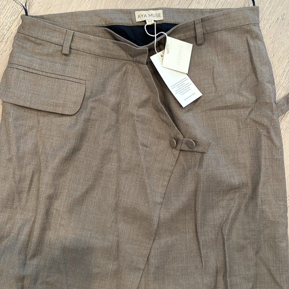 Aya Muse Brown Menti Maxi Wool long skirt slit wrap opening. NWT. - Picture 6 of 8